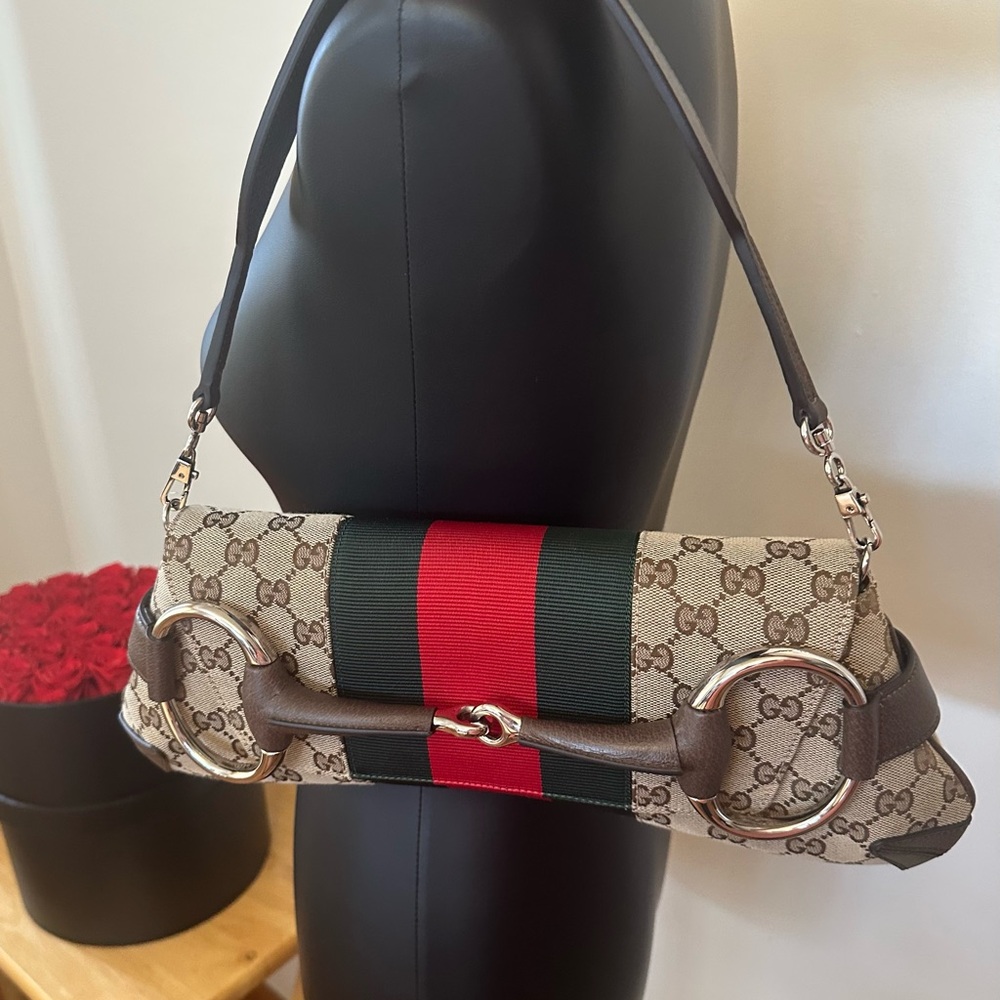 NWT Authentic Gucci GG Canvas Horsebit Brown Chain Women’s Bag